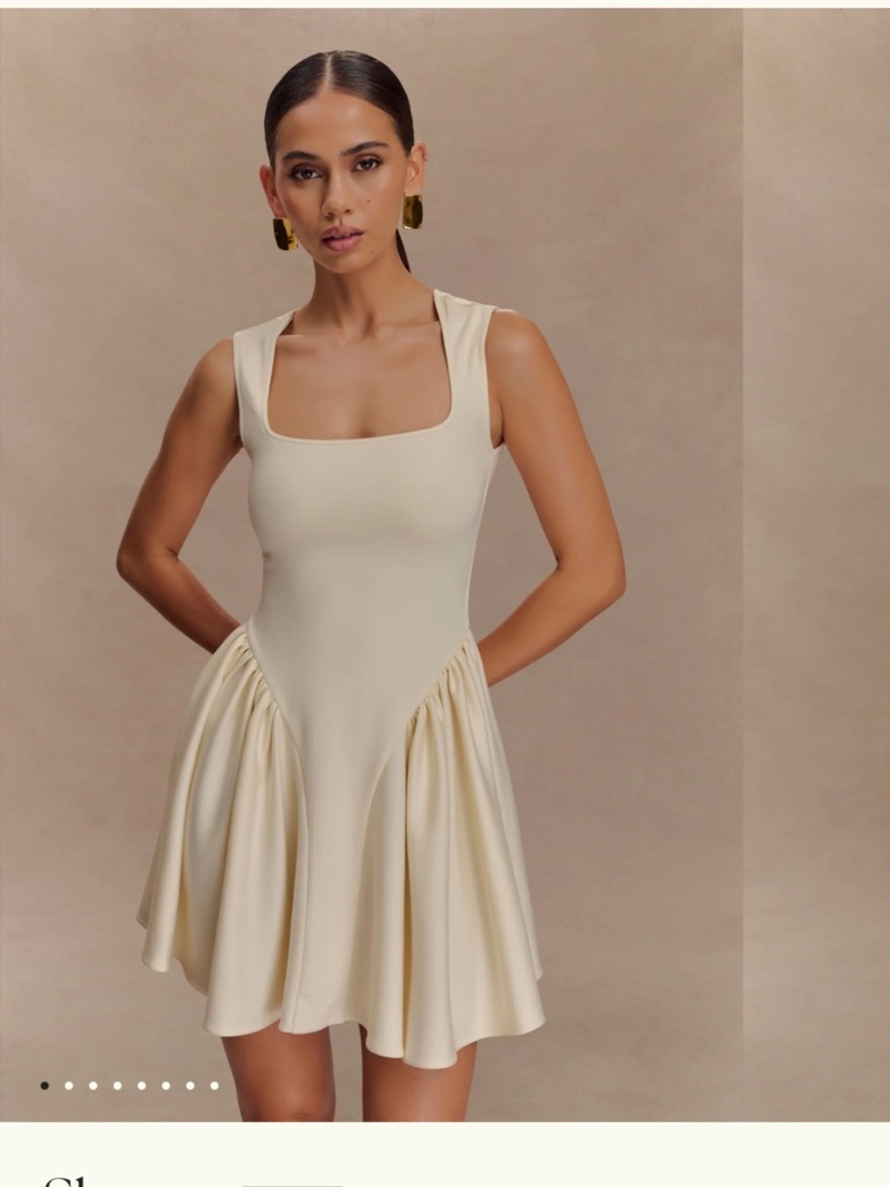 MESHKI Sleeveless Square Neck Cream Dress